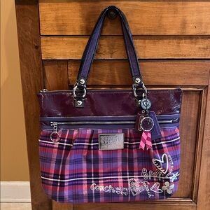 Coach Limited Edition Poppy Purple Tartan Plaid Glam Bag